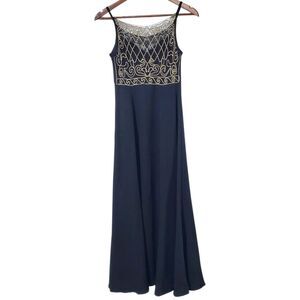 VTG Y2K Betsy Adam Prom Dress Gown Black Gold Mesh Neckline Size 6 Goth Womens